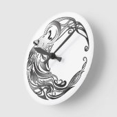 トライバルウルフ – シェーディング ラウンド壁時計 (傾斜)