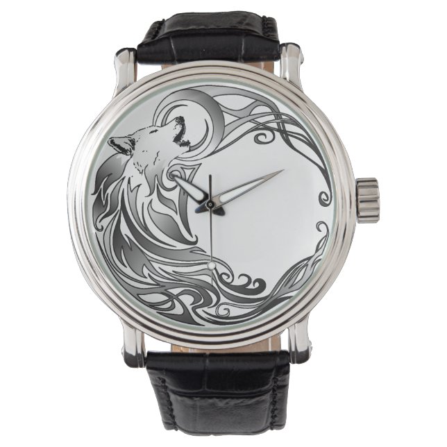 トライバルウルフ – シェーディング 腕時計 (正面)