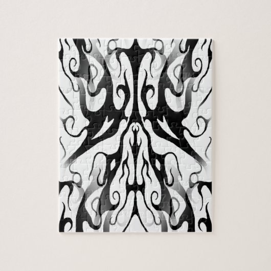 トライバルエレガントタトゥーデジタルブラックとホワイト ジグソーパズル (縦)