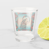 トライバルオオカミが月のショットグラスで吠えている ショットグラス (裏面)