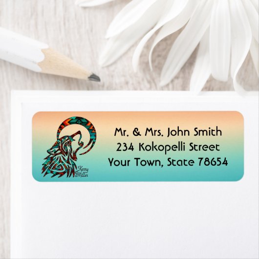 トライバルオオカミが月のラベルで泣いている ラベル (インサイチュ)