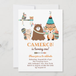 トライバルカラフルウッドランドフレンズ誕生日パーティー 招待状