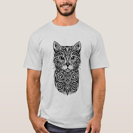 トライバルキャットタトゥー – メンズTシャツ Tシャツ (正面)
