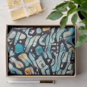 トライバルキャットブルーイエローモザイク抽象芸術デコパージュ 薄葉紙 (ギフト)