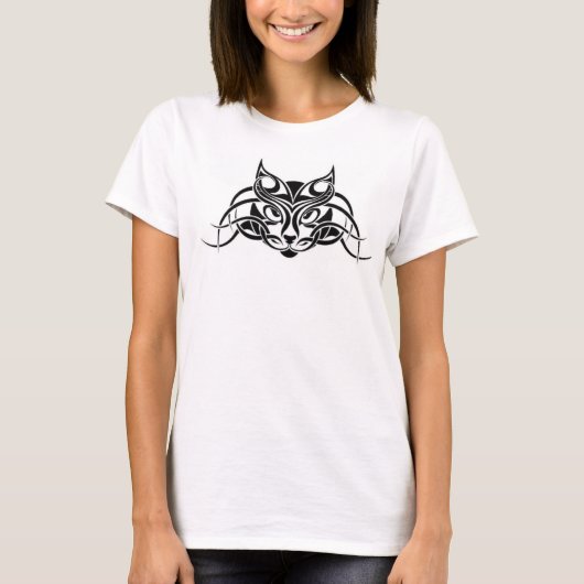 トライバルキャット付き女性Tシャツ Tシャツ (正面)