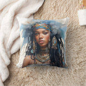 トライバルクイーンウォーターカラーポートレート クッション (ブランケット)