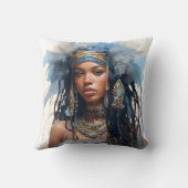 トライバルクイーンウォーターカラーポートレート クッション (裏面)