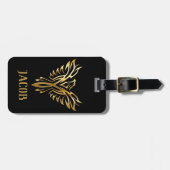トライバルクールタトゥースタイル金ゴールド&ブラックフェニックスバード ラゲッジタグ (正面横)