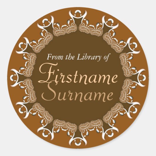 トライバルコーヒーレースハート蔵書票シール ラウンドシール (正面)