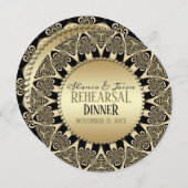 トライバルサンヴィンテージゴールデン結婚ズリハーサルディナー 招待状 (正面/裏面)