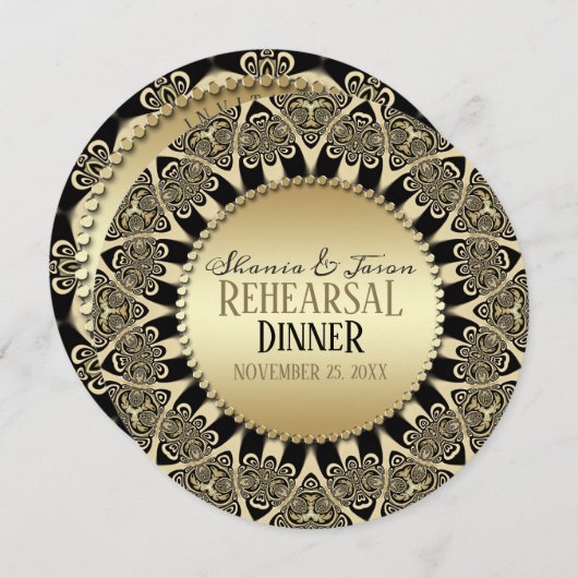 トライバルサンヴィンテージゴールデン結婚ズリハーサルディナー 招待状 (正面/裏面)