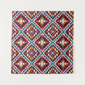 トライバルシームレスカラフル幾何学模様 タペストリー (正面(横))