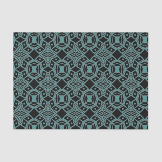 トライバルジェムズブラック&ティール（緑がかった色）パターンティッシュペーパー 薄葉紙 (正面)
