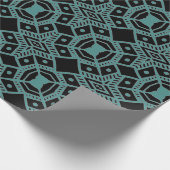 トライバルジェムズブラック&ティール(緑がかった色)パターンラッピング紙 ラッピングペーパー (角)