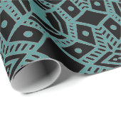 トライバルジェムズブラック&ティール(緑がかった色)パターンラッピング紙 ラッピングペーパー (ロールコーナー)