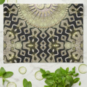 トライバルジオメトリブラック金ゴールドオムクロスのバナー キッチンタオル (折り畳み)