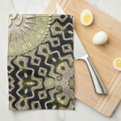 トライバルジオメトリブラック金ゴールドオムクロスのバナー キッチンタオル (四つ折り)