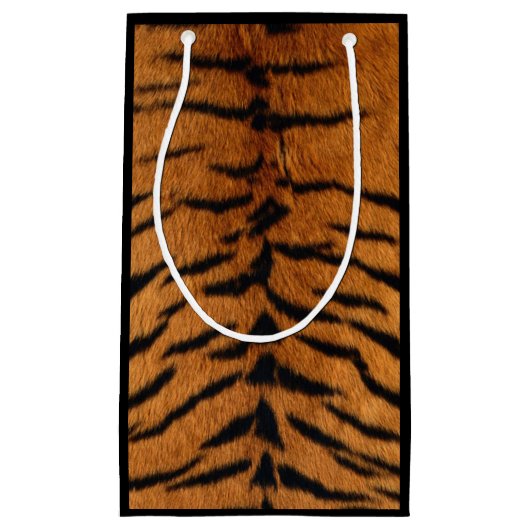 トライバルジャングル動物の毛皮タイガープリント スモールペーパーバッグ (正面)