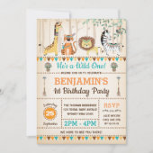 トライバルジャングル素朴アニマルワイルドワンの誕生日 招待状 (正面)