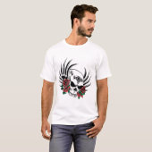 トライバルスカルとバラ Tシャツ (正面フル)
