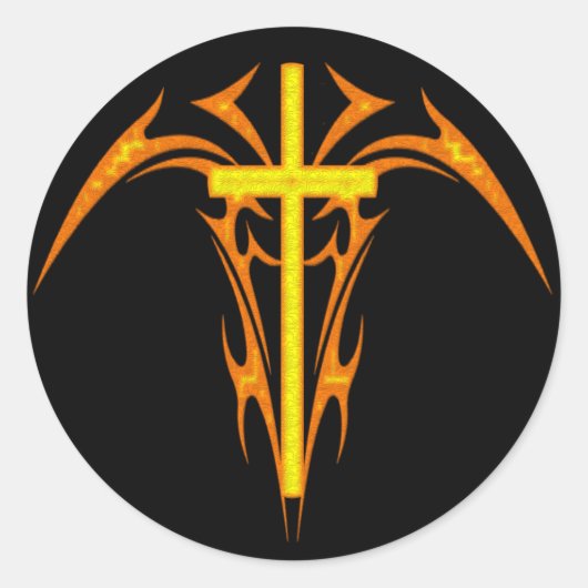 トライバルスタイルクロスと天使 ラウンドシール (正面)