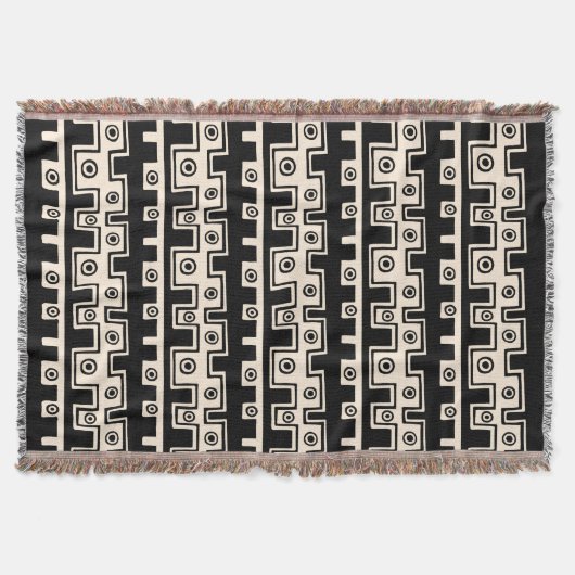 トライバルスタイルII – ブラックオンクリーム スローブランケット (正面)