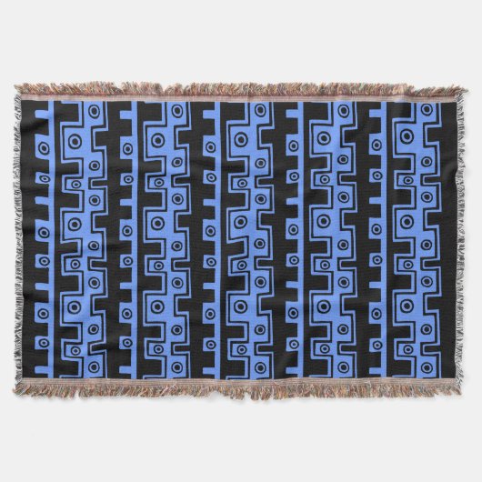 トライバルスタイルII – ブラックオンベビーブルー スローブランケット (正面)