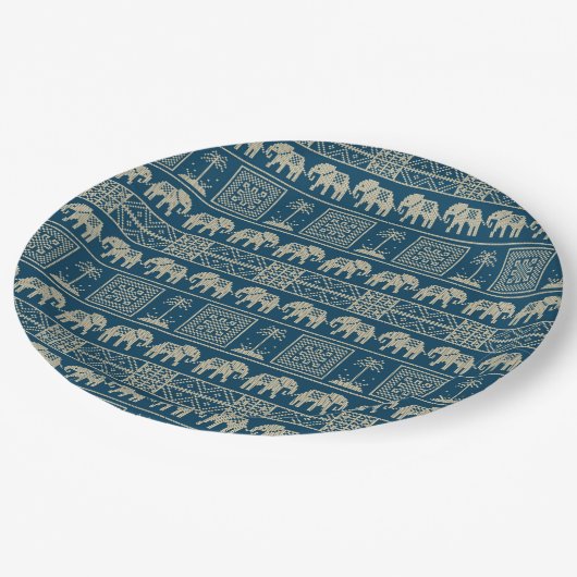 トライバルゾウと木 ペーパープレート (アングル)