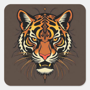 🐅 トライバルタイガー フェイス ボールド パターン アニマル アート 🐅 スクエアシール