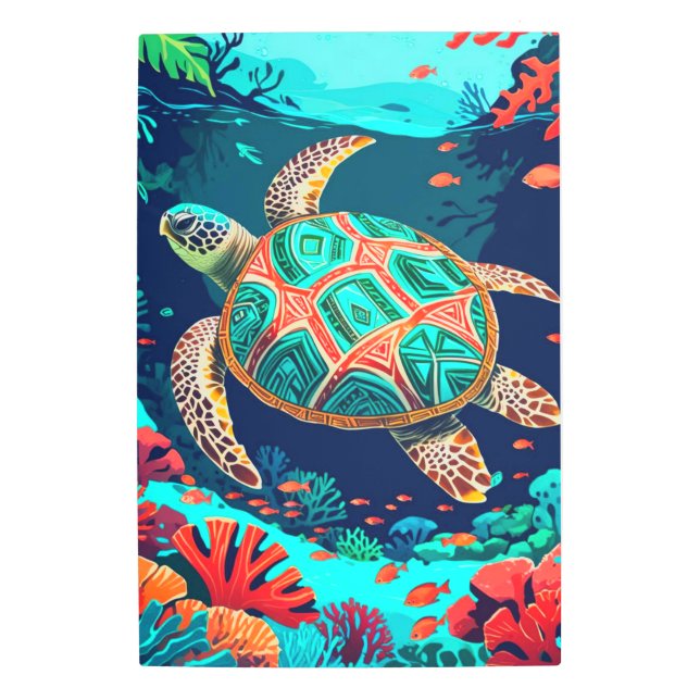 トライバルタイドカメ メタルプリント (正面)