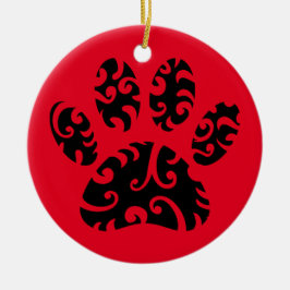 トライバルタトゥードッグポープリント セラミックオーナメント