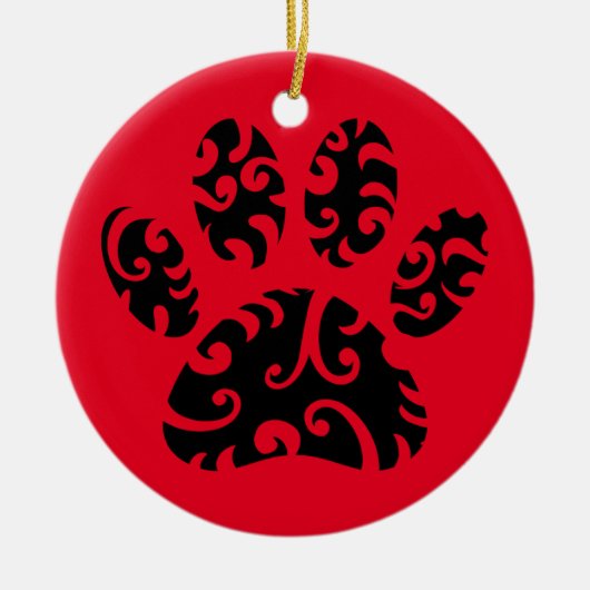 トライバルタトゥードッグポープリント セラミックオーナメント (正面)