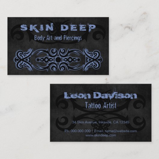 トライバルタトゥーブラックとブルーグレーカスタムカラー 名刺 (正面/裏面)