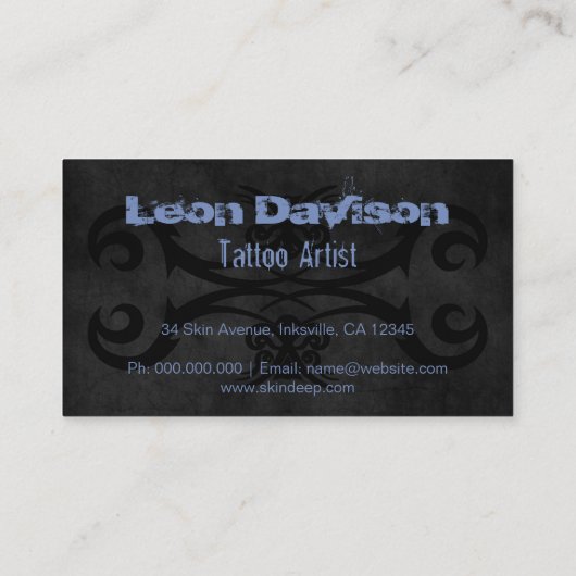 トライバルタトゥーブラックとブルーグレーカスタムカラー 名刺 (裏面)