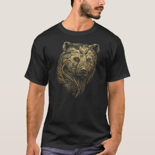トライバルタトゥーベア顔グリズリーウルサワイルドライフアニメーション Tシャツ