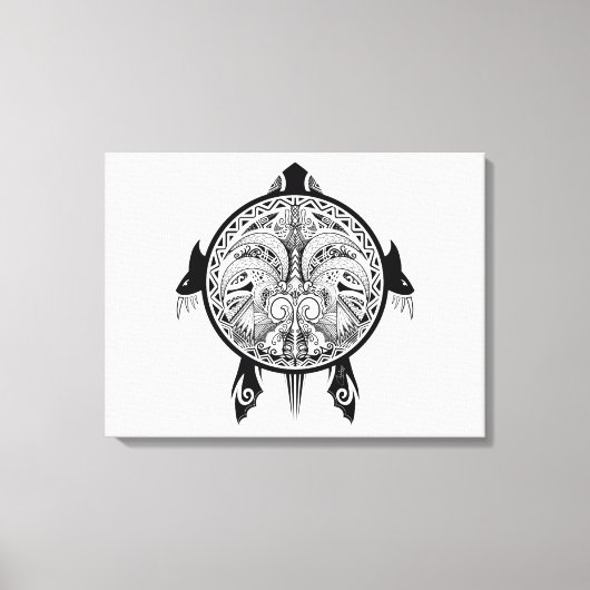 トライバルタートルシールドタトゥー キャンバスプリント (正面)