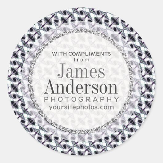 トライバルツイストB&Wパターンソーシャルビジネスステッカー ラウンドシール (正面)