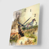 トライバルティピとインディアンポニーボホーホーステエペ スクエア壁時計 (傾斜)