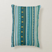 トライバルティール(緑がかった色)ブルーストライプパタンのアクセント枕 アクセントクッション (裏面(縦))