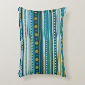 トライバルティール(緑がかった色)ブルーストライプパタンのアクセント枕 アクセントクッション (正面(垂直))
