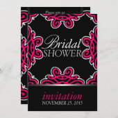 トライバルデコールホットピンク&ブラックブライダルシャワーパーティー 招待状 (正面/裏面)