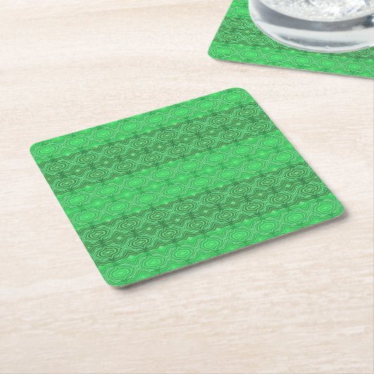 トライバルトロピカルウェーブグリーンライン幾何学的アート スクエアペーパーコースター (アングル)