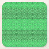 トライバルトロピカルウェーブグリーンライン幾何学的アート スクエアペーパーコースター (正面)