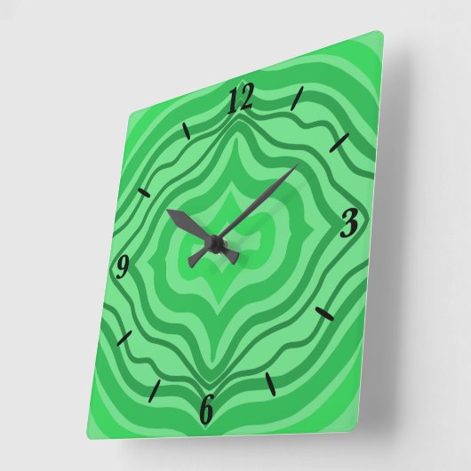 トライバルトロピカルウェーブグリーンライン幾何学的アート スクエア壁時計 (傾斜)