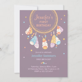 トライバルドリームキャッチャーボホベビー第1誕生日 招待状