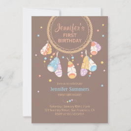 トライバルドリームキャッチャーボホベビー第1誕生日 招待状