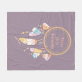 トライバルドリームキャッチャーボホ引用文パープル フリースブランケット (正面(横))