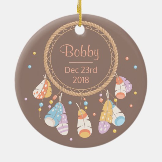 トライバルドリームキャッチャーボホ新生児キープサケ セラミックオーナメント (裏面)