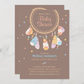 トライバルドリームキャッチャーBOHOブラウンベビーシャワー 招待状 (正面/裏面)