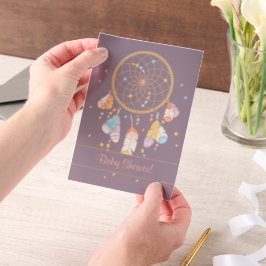 トライバルドリームキャッチャーBohoベビーシャワーパープルインサート ベラム紙招待状